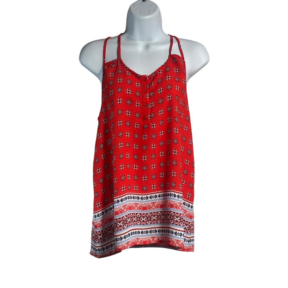 Pink Rose Red Floral Print  Sleeveless Tank Top Womens Size S